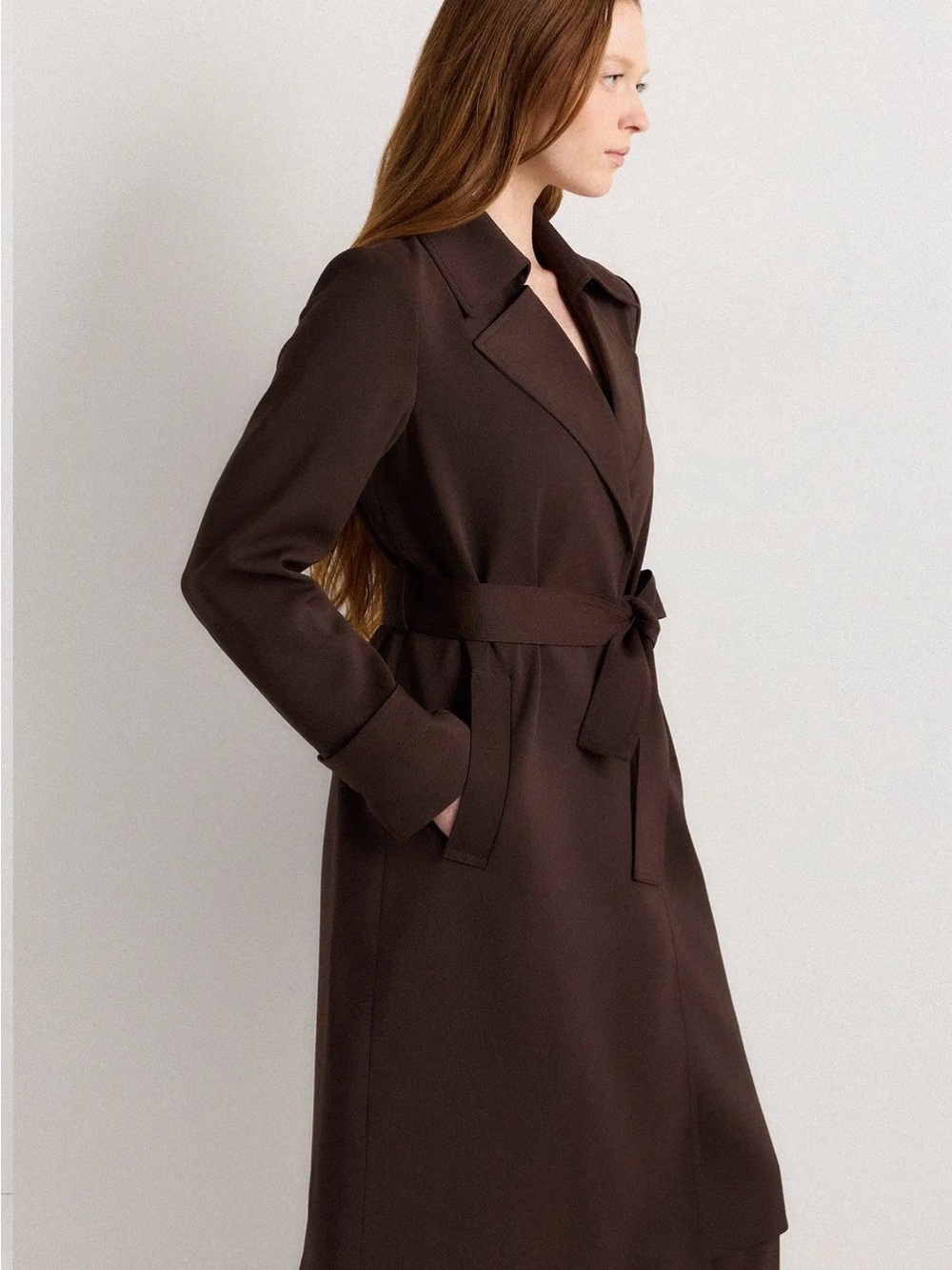 Quince Stretch Crepe Trench Coat XS Coffee Bean Brown Quiet Luxury NWOT - Picture 3 of 7